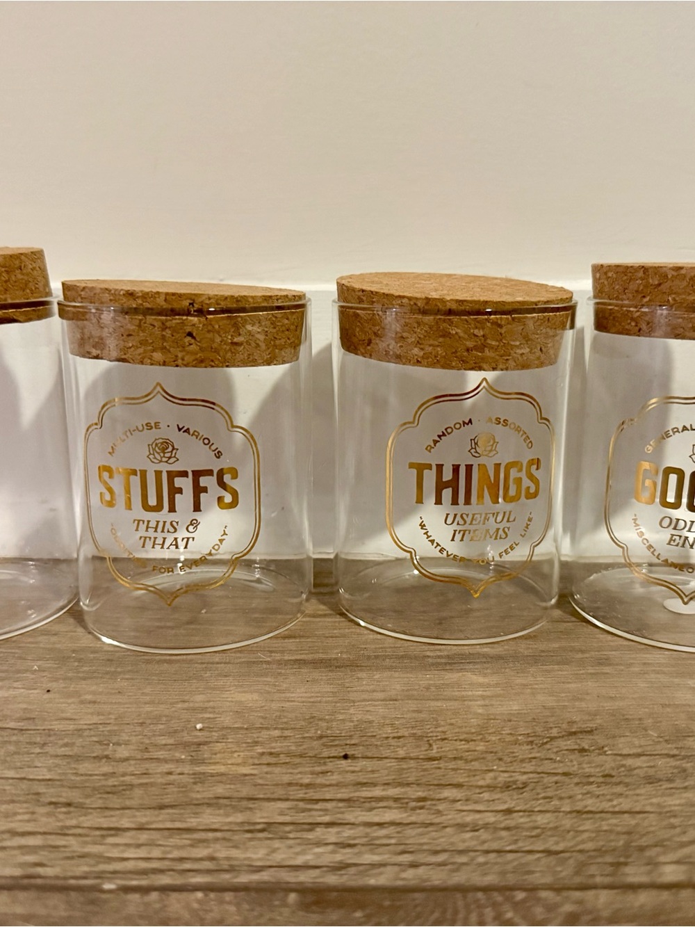 4 Glass Storage Jar with Cork Lid - Gold Design